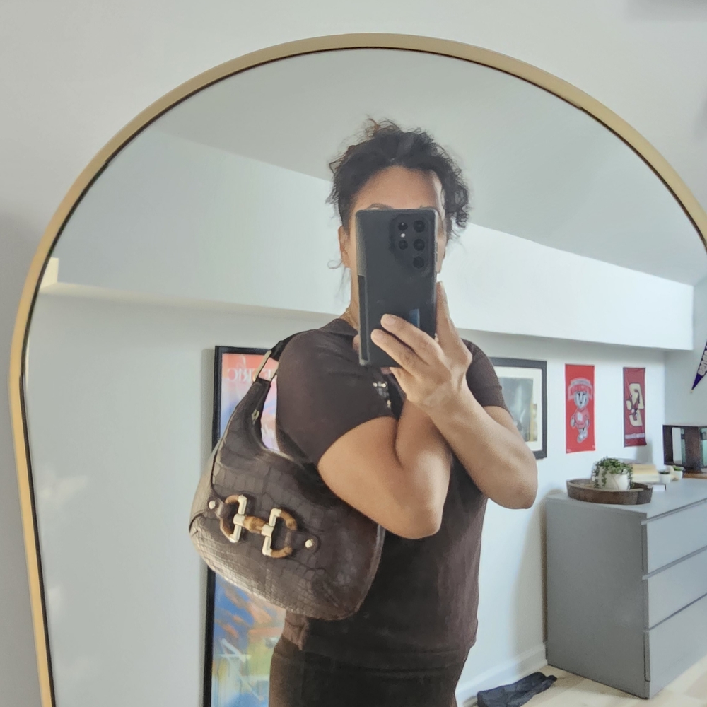 Gucci Dark Brown Shoulder Bag with Gold Buckle